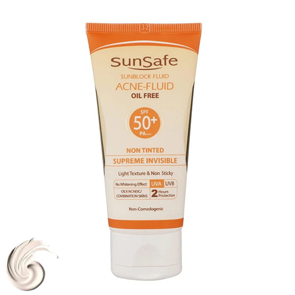فلوئید ضد آفتاب بی‌رنگ سان‌سیف، SPF 50، مدل ACNE-FLUID